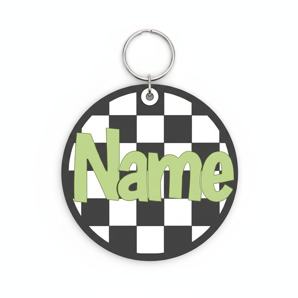 Personalised checkered backpack name tag keyring